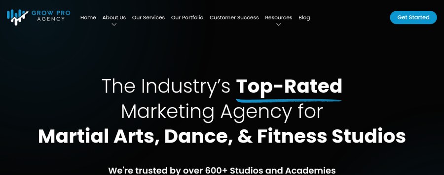 Grow Pro Agency website homepage, Cris Rodriguez martial arts marketing agency